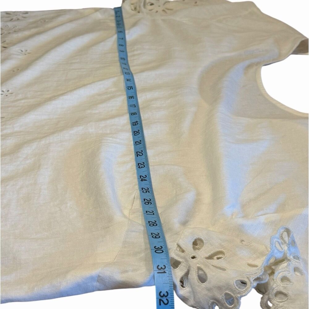 Eyelet Blouse Women Plus Size 4X Ivory Madewell Linen Boho Peasant Summer Top - Picture 5 of 13